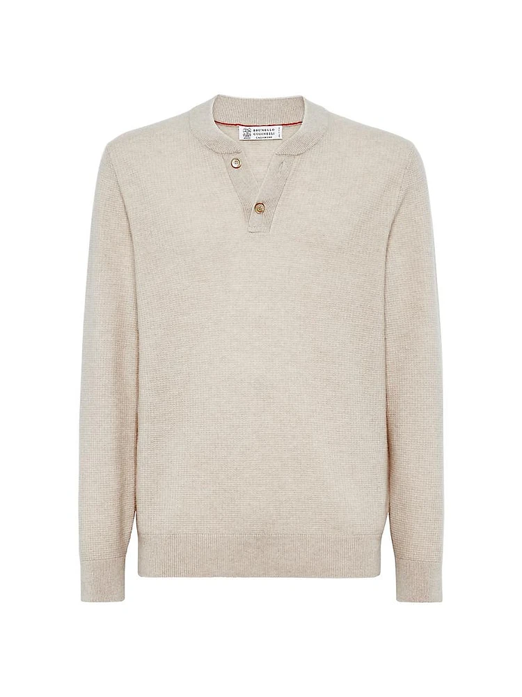 Cashmere Waffle Stitch Knit Polo