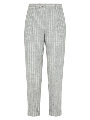 Stripe Leisure Fit Trousers with Pleats