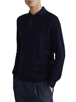 Cotton English Rib Knit Polo with Long Raglan Sleeves