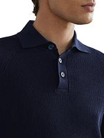 Cotton English Rib Knit Polo with Long Raglan Sleeves