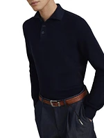 Cotton English Rib Knit Polo with Long Raglan Sleeves