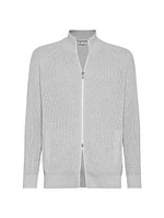 Cotton Half English Rib Turtleneck Cardigan with Zipper