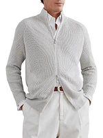 Cotton Half English Rib Turtleneck Cardigan with Zipper