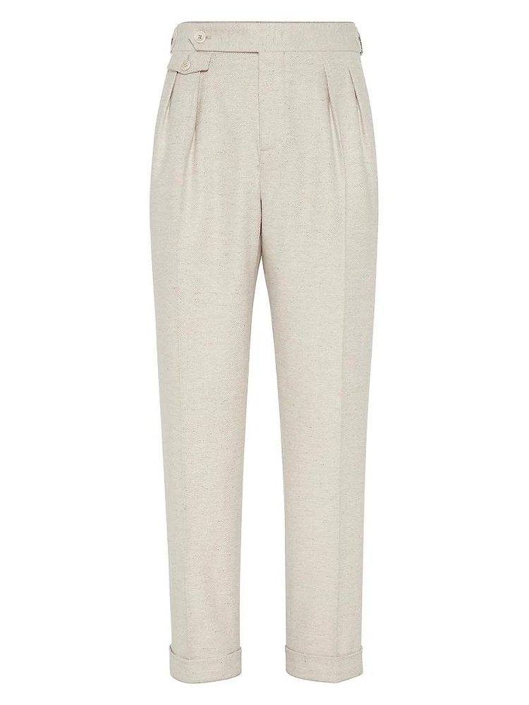 Leisure Fit Trousers with Pleats and Waist Tabs