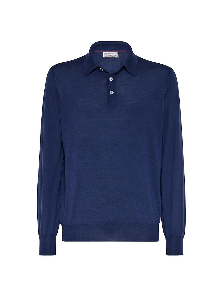 Virgin Wool and Cashmere Polo Style Lightweight Sweater