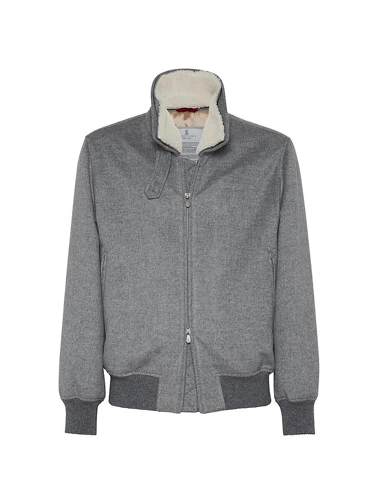 Bonded Cashmere Beaver Cloth Bomber Jacket