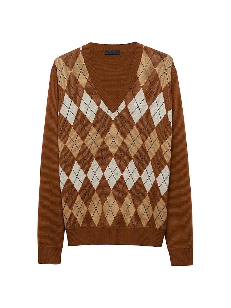 Wool Sweater with an Argyle Pattern