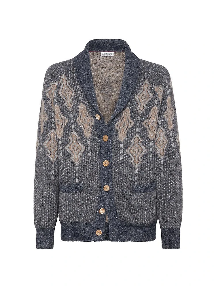 Geometric Jacquard Cardigan Alpaca, Cotton and Wool