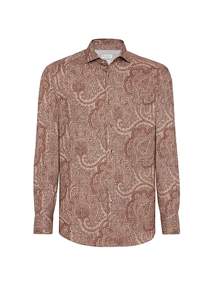 Paisley Slim Fit Shirt With Spread Collar