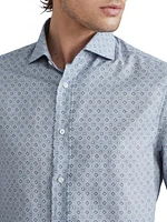 Geometric Print Slim Fit Shirt with Spread Collar