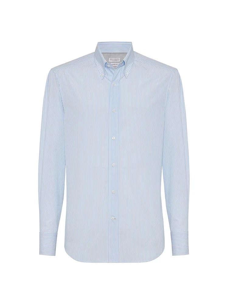 Striped Cotton Slim-Fit Shirt with Button Down Collar