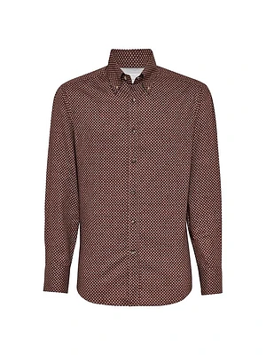 Rhombus Print Twill Slim Fit Shirt