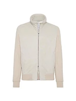 Suede Bomber Jacket with Cashmere Knit Sleeves