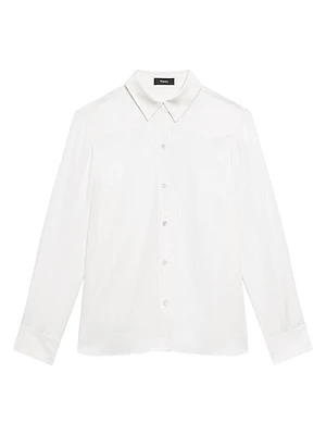 Straight Silk Button-Front Shirt