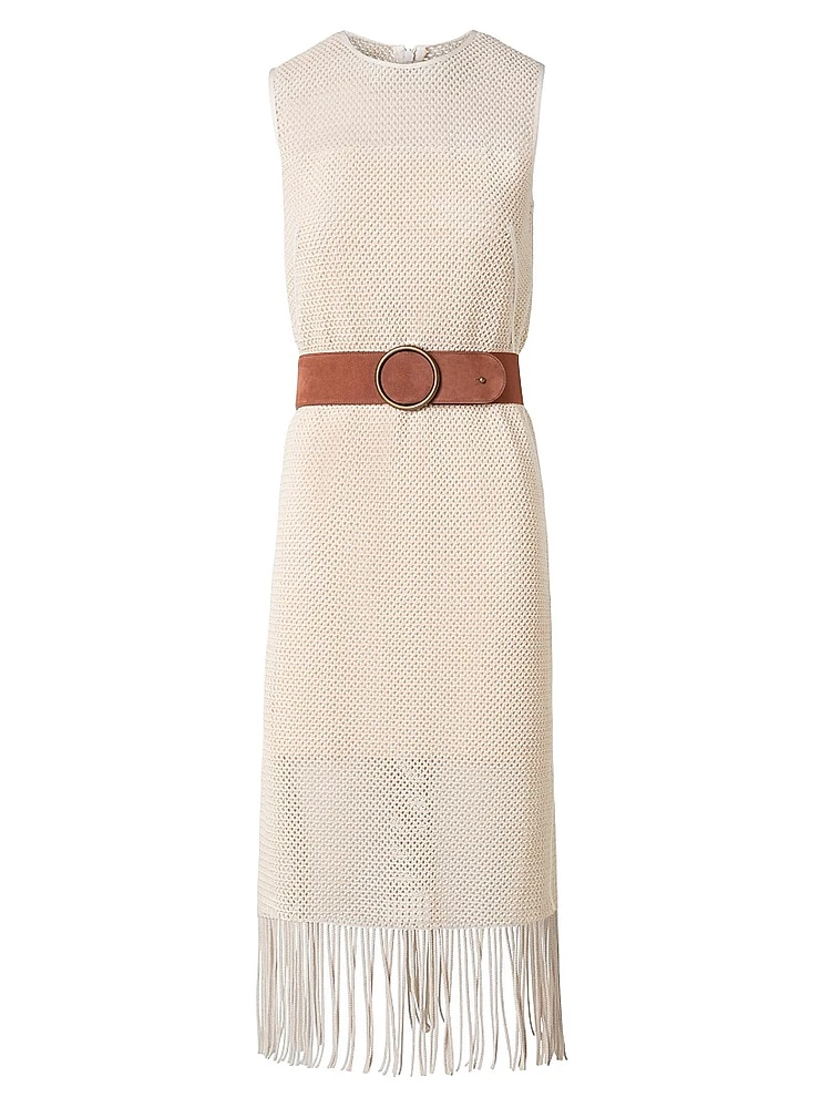 Cotton-Blend Mesh Belted Midi-Dress