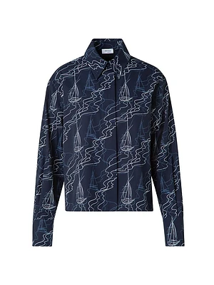 Sailboat Cotton Button-Front Shirt
