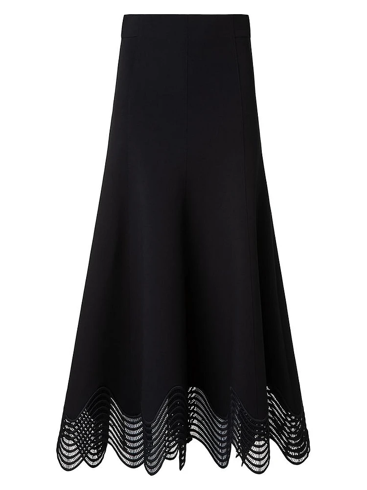 Scalloped Jersey A-Line Midi-Skirt