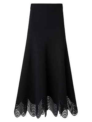 Scalloped Jersey A-Line Midi-Skirt