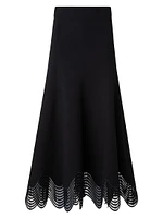 Scalloped Jersey A-Line Midi-Skirt