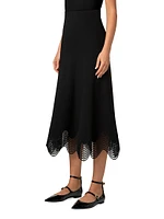 Scalloped Jersey A-Line Midi-Skirt