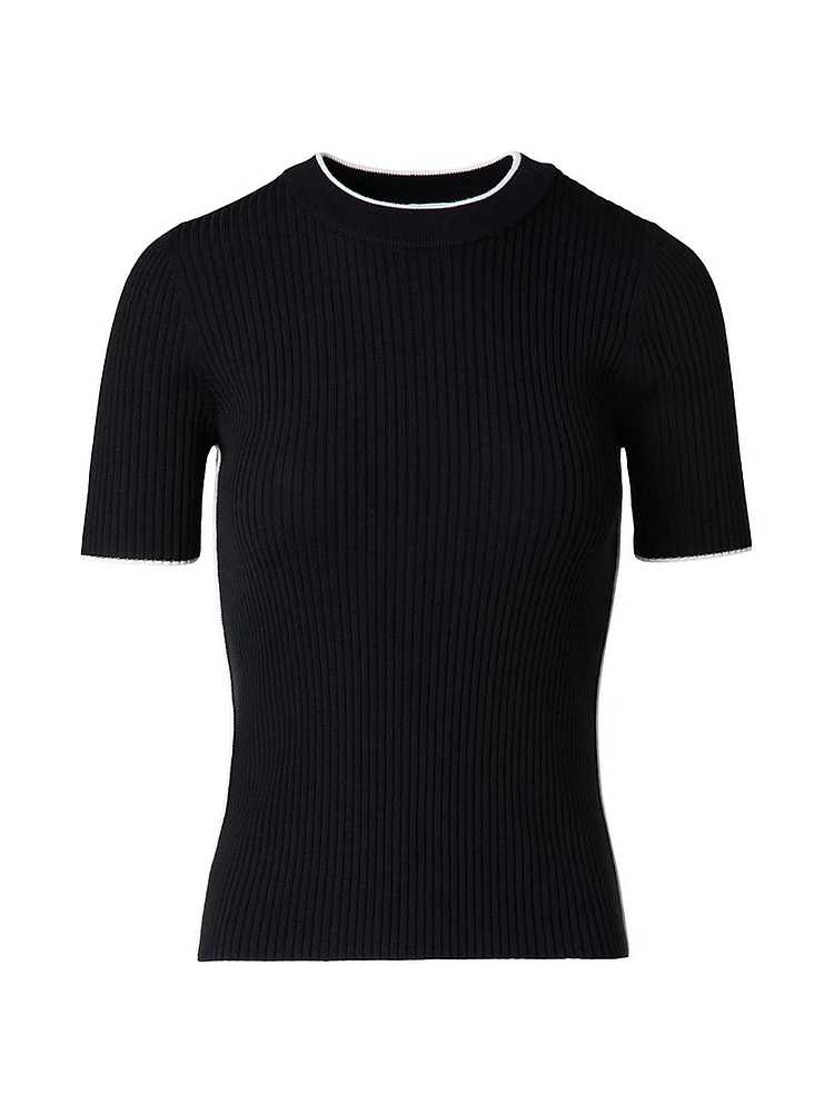 Rib-Knit Wool Short-Sleeve Sweater