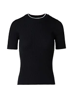 Rib-Knit Wool Short-Sleeve Sweater