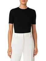 Rib-Knit Wool Short-Sleeve Sweater