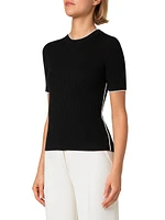 Rib-Knit Wool Short-Sleeve Sweater