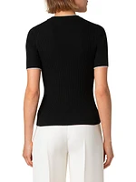 Rib-Knit Wool Short-Sleeve Sweater