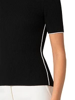 Rib-Knit Wool Short-Sleeve Sweater