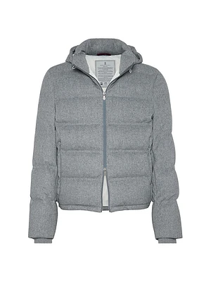 Wool Beaver Cloth Down Jacket with Heat Bonded