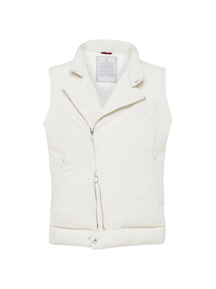 Cotton Corduroy Biker Style Down Vest