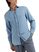 Lightweight Denim Slim Fit Shirt with Spread Collar