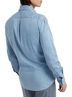 Lightweight Denim Slim Fit Shirt with Spread Collar