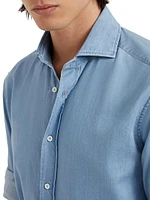 Lightweight Denim Slim Fit Shirt with Spread Collar