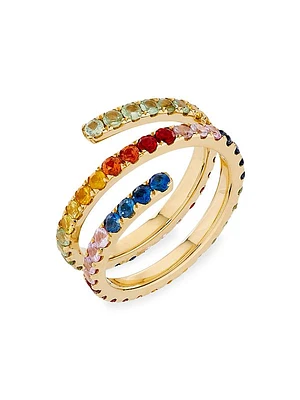 14K Yellow Gold & Multicolored Sapphire Wrap Ring