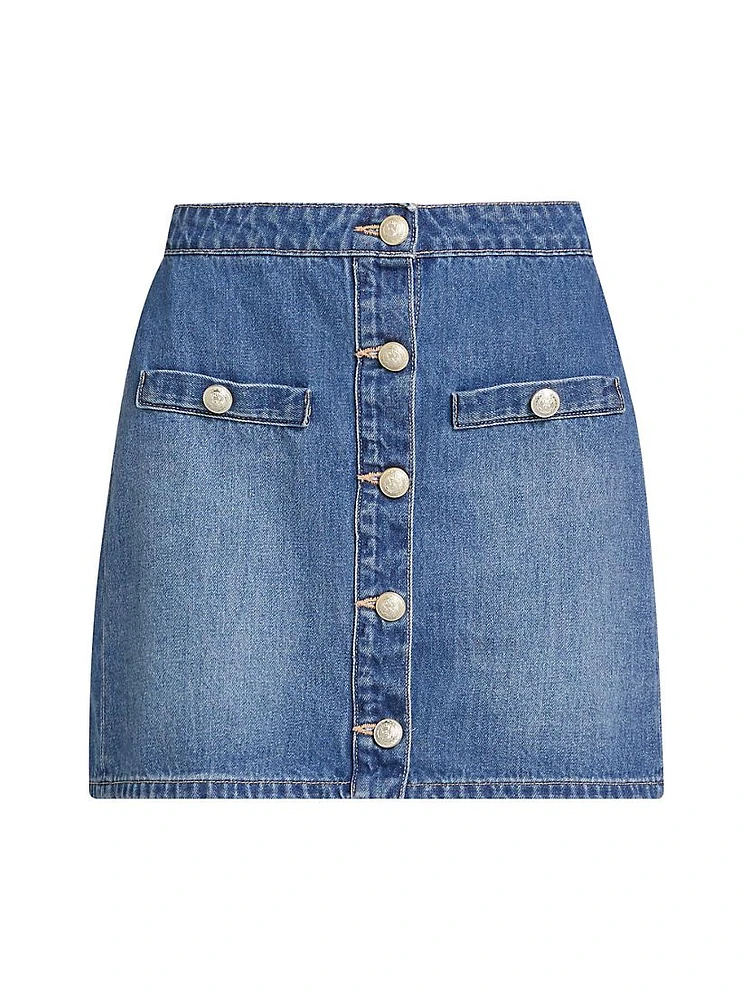 Kris Button-Front Denim Miniskirt