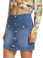 Kris Button-Front Denim Miniskirt