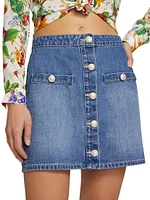 Kris Button-Front Denim Miniskirt