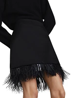 Satin Cady Couture Mini Skirt with Detachable Dazzling Feather Insert