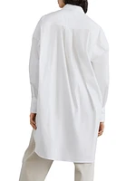 Stretch Cotton Poplin Long Shirt with Shiny Pocket Detail