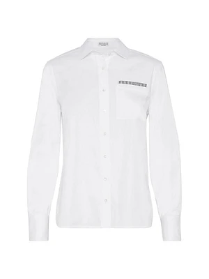 Stretch Cotton Poplin Shirt with Shiny Ribbed Detail