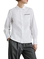 Stretch Cotton Poplin Shirt with Shiny Ribbed Detail