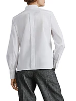 Stretch Cotton Poplin Shirt with Shiny Ribbed Detail