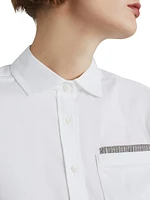 Stretch Cotton Poplin Shirt with Shiny Ribbed Detail