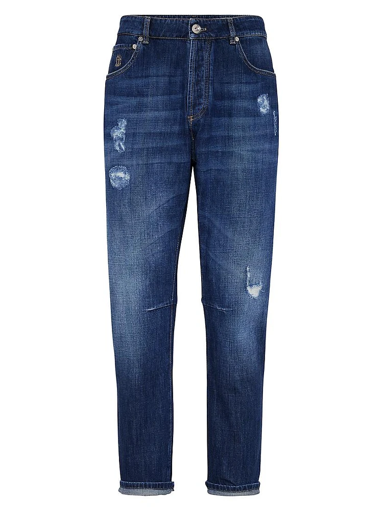 Leisure Fit Five Pocket Jeans with Rips