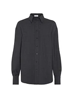 Tropical Luxury Wool Shirt with Shiny Collar Detail