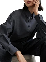 Tropical Luxury Wool Shirt with Shiny Collar Detail