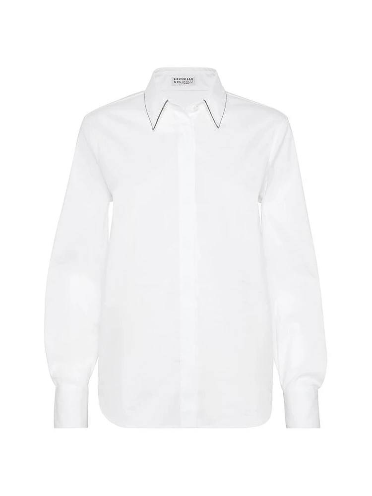 Stretch Cotton Poplin Shirt with Shiny Collar