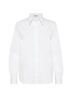 Stretch Cotton Poplin Shirt with Shiny Collar